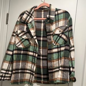 Green and Tan Plaid Flannel
